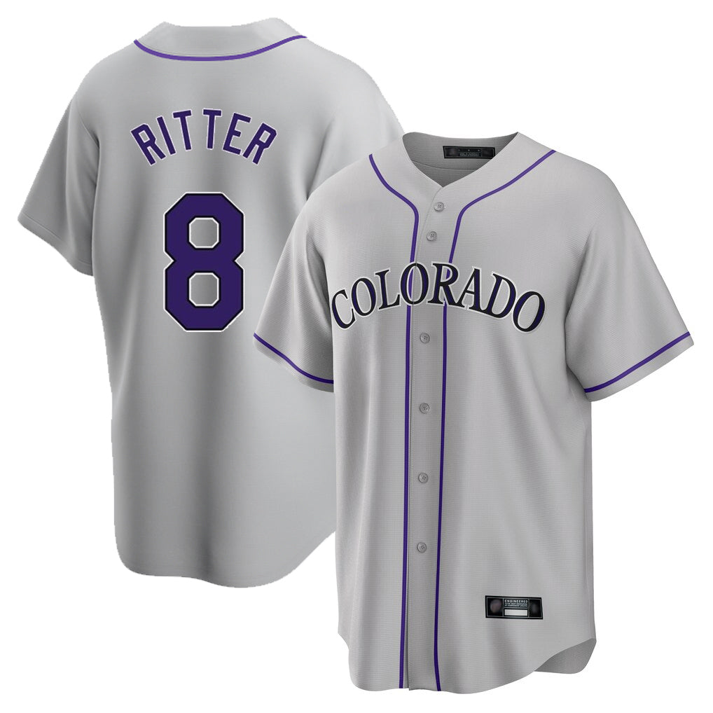 Tlead C.Rockies #8 Ryan Ritter Player Gray Game Home Stitched Jerseys