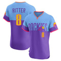 Tlead C.Rockies #8 Ryan Ritter Player Purple-Light Blue City Connect Limited Elite Home T-shirt Stitched Jerseys