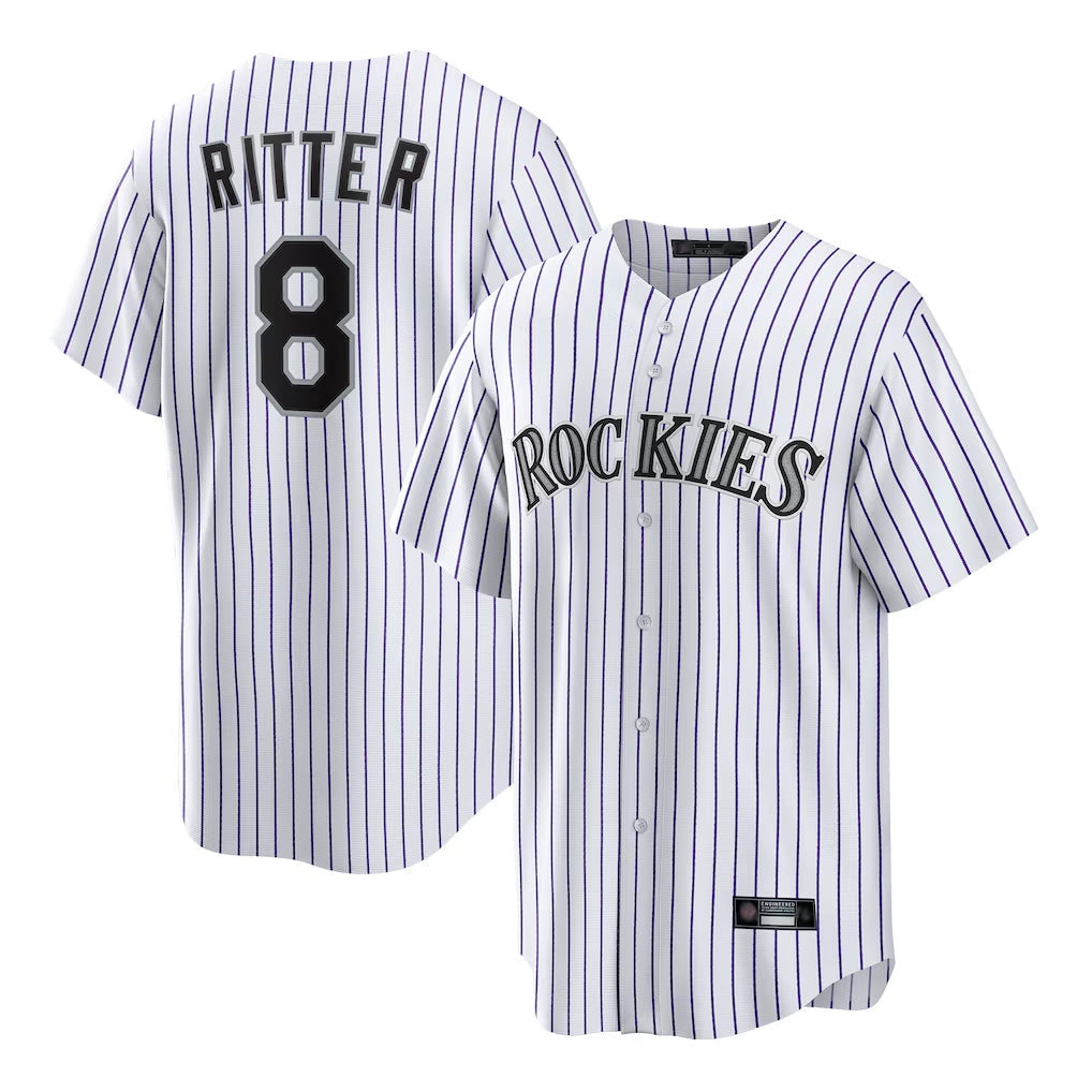 Tlead C.Rockies #8 Ryan Ritter Player White Game Home Stitched Jerseys