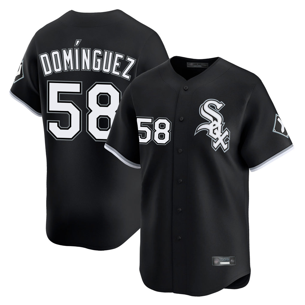 Tlead C.White Sox #58 Seranthony Dom¡§anguez Player Black Limited Home Stitched Jerseys