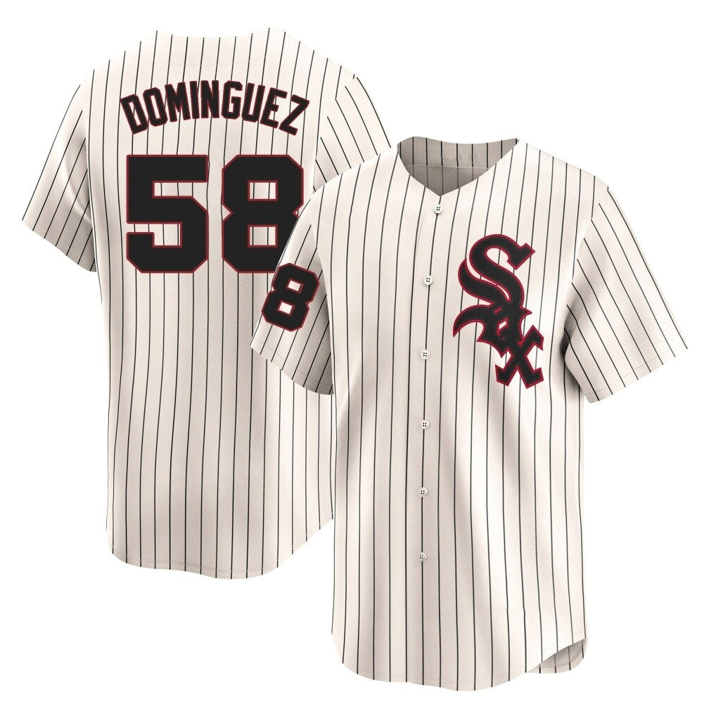 Tlead C.White Sox #58 Seranthony Dom¡§anguez Player Cream Cooperstown Collection Limited Home Stitched Jerseys