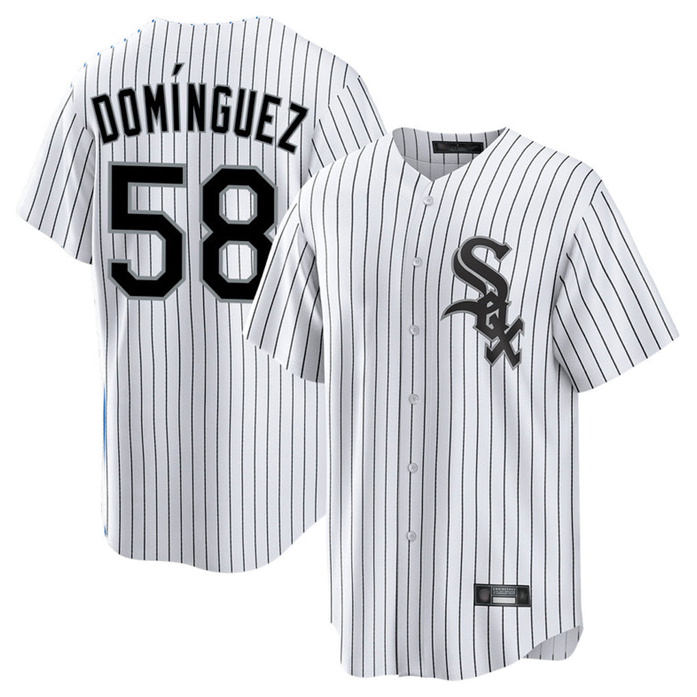 Tlead C.White Sox #58 Seranthony Dom¡§anguez Player White Stripe Home Game Stitched Jerseys