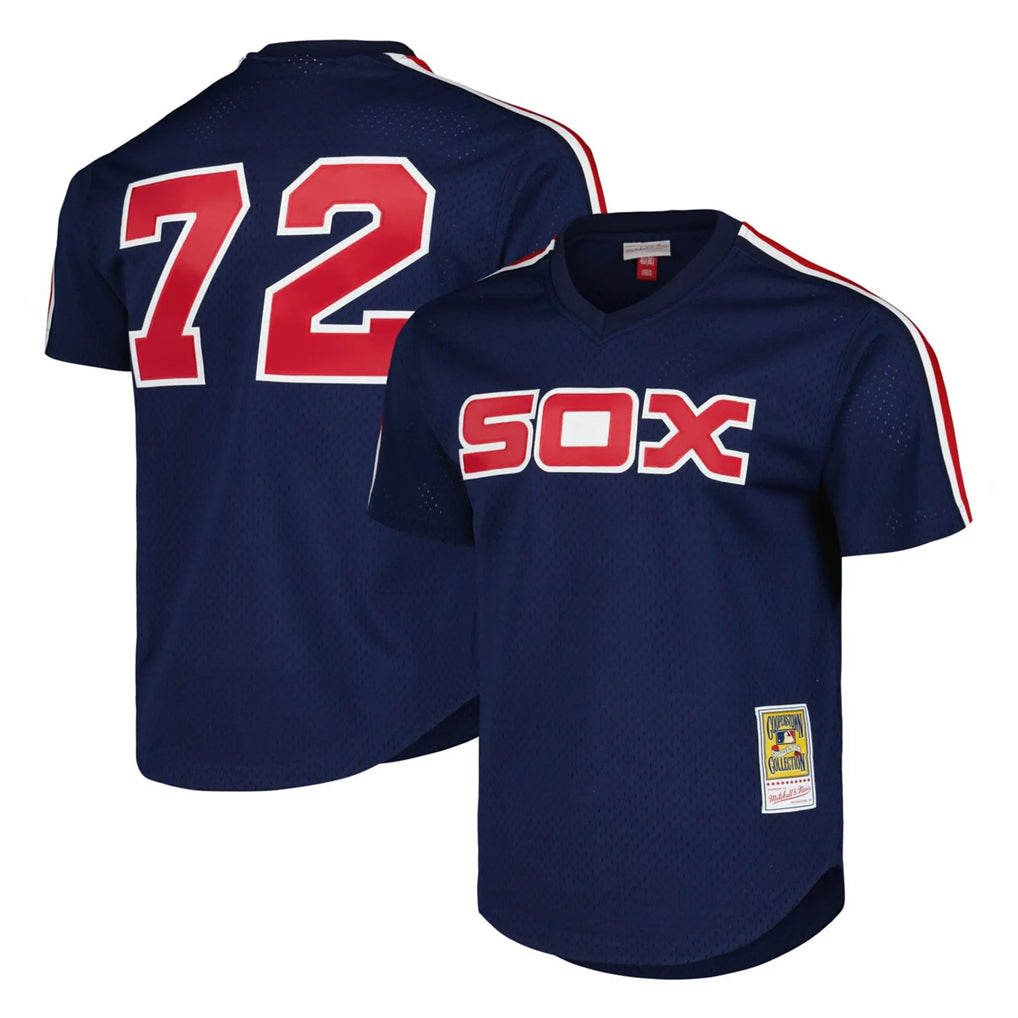 Tlead C.White Sox #72 Carlton Fisk Player Navy Mitchell & Ness Cooperstown Collection Mesh Game Stitched Jerseys