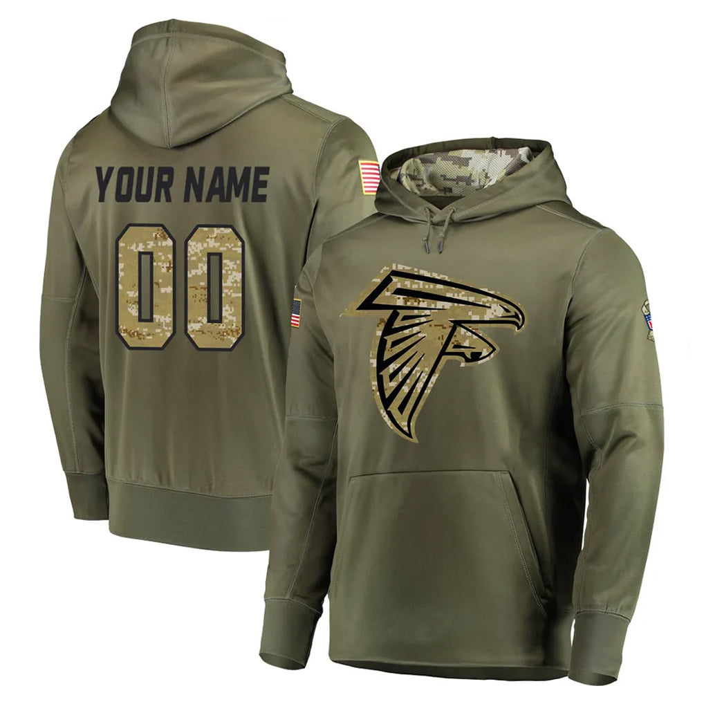 Tlead Custom A.Falcons Olive Salute to Service Club Fleece Hoodie Any Name & Numbers Stitched Jerseys
