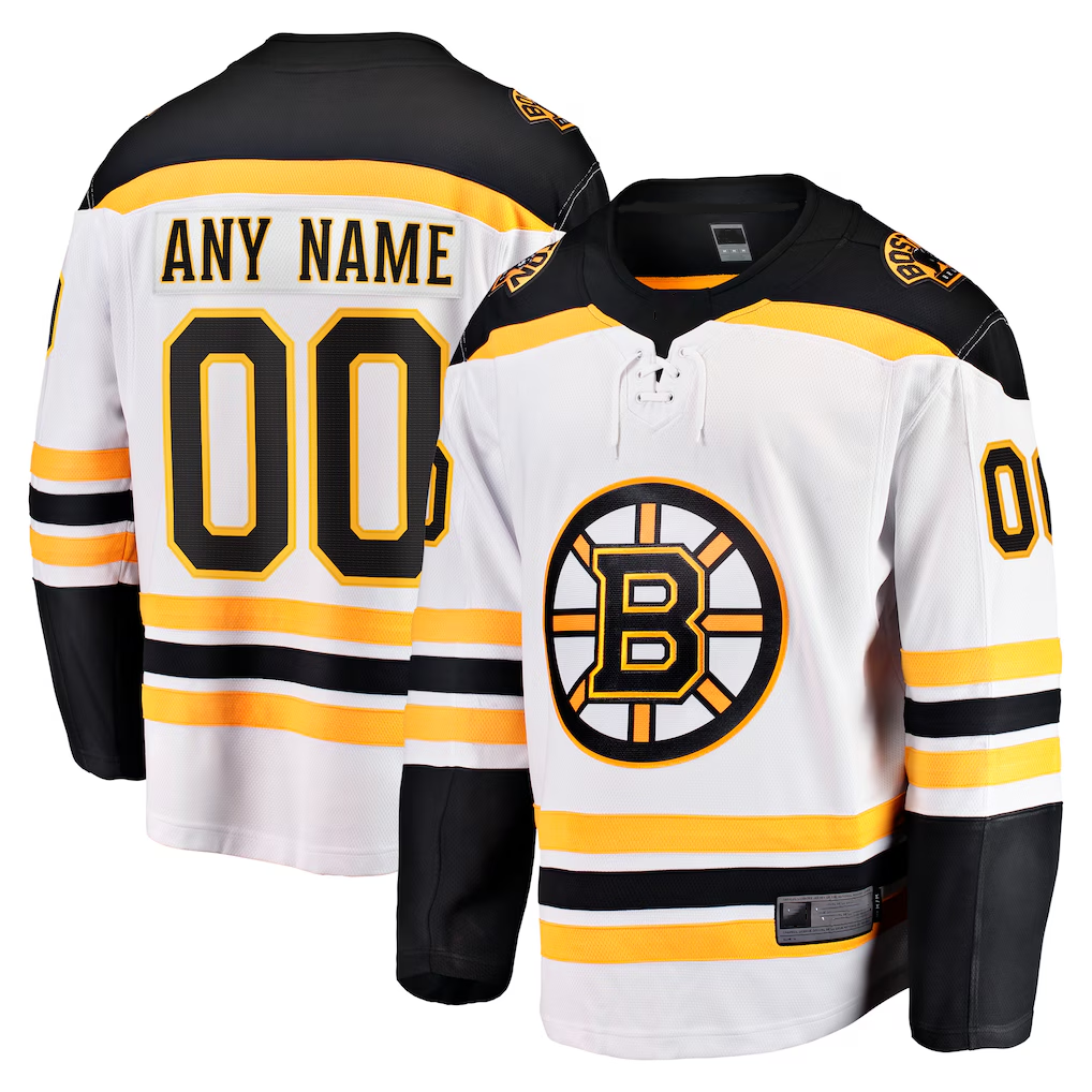 Tlead Custom B.Bruins White Away Breakaway Stitched Jerseys