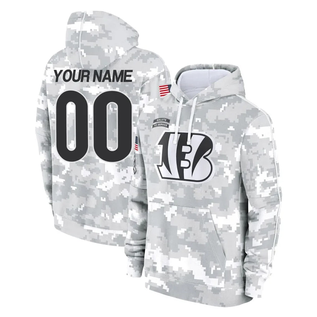 Tlead Custom C.Bengals Arctic Camo Salute to Service Pullover Hoodie Limited Any Name & Numbers Stitched Jerseys