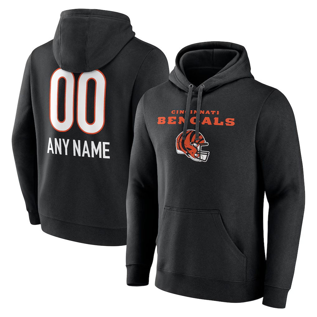 Tlead Custom C.Bengals Black Personalized Name & Number Team Wordmark Pullover Hoodie Stitched Jerseys