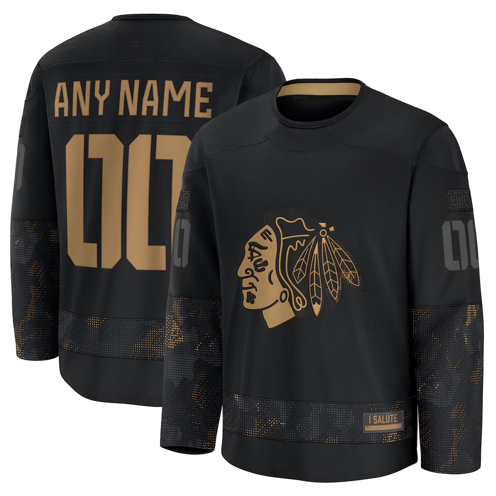 Tlead Custom C.Blackhawks Black 2024 Military Appreciation Practice Jerseys