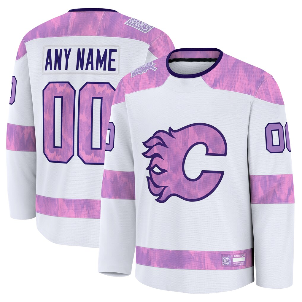 Tlead Custom C.Flames White 2024 Hockey Fights Cancer Practice Jerseys