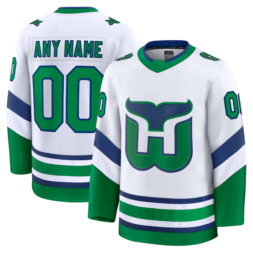 Tlead Custom C.Hurricanes White Throwback Premium Stitched Jerseys