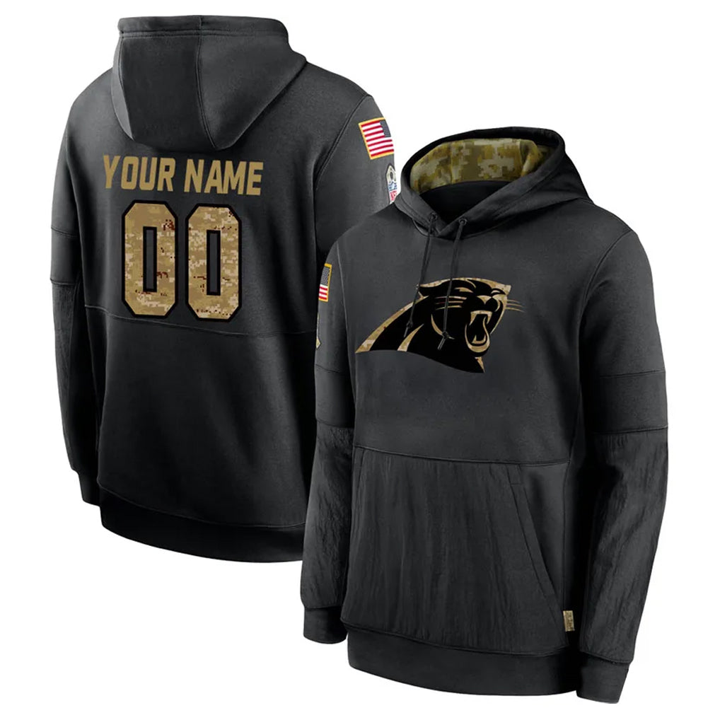 Tlead Custom C.Panthers Black Salute to Service Pullover Hoodies Any Name & Numbers Stitched Jerseys