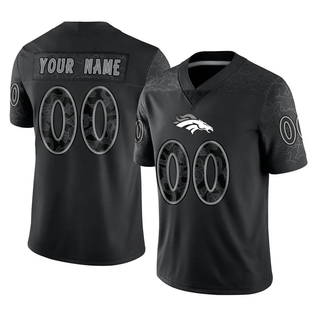 Tlead Custom D.Broncos Black Reflective Limited Any Name & Numbers Stitched Jerseys