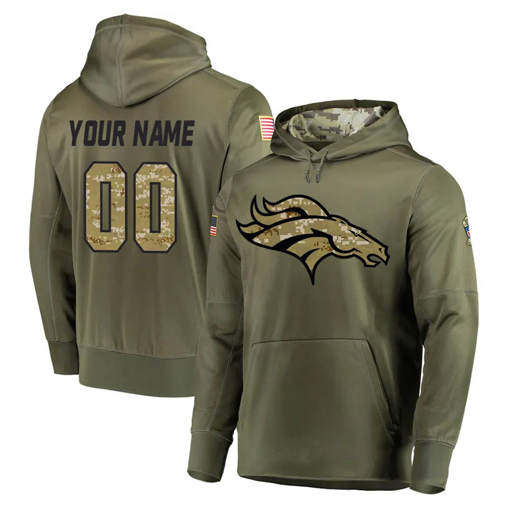 Tlead Custom D.Broncos Olive Salute to Service Pullover Hoodies Home Game Any Name & Numbers Stitched Jerseys