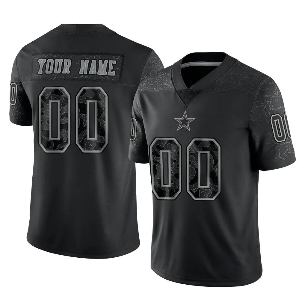 Tlead Custom D.Cowboys Black Limited Reflective Home Game Any Name & Numbers Stitched Jerseys