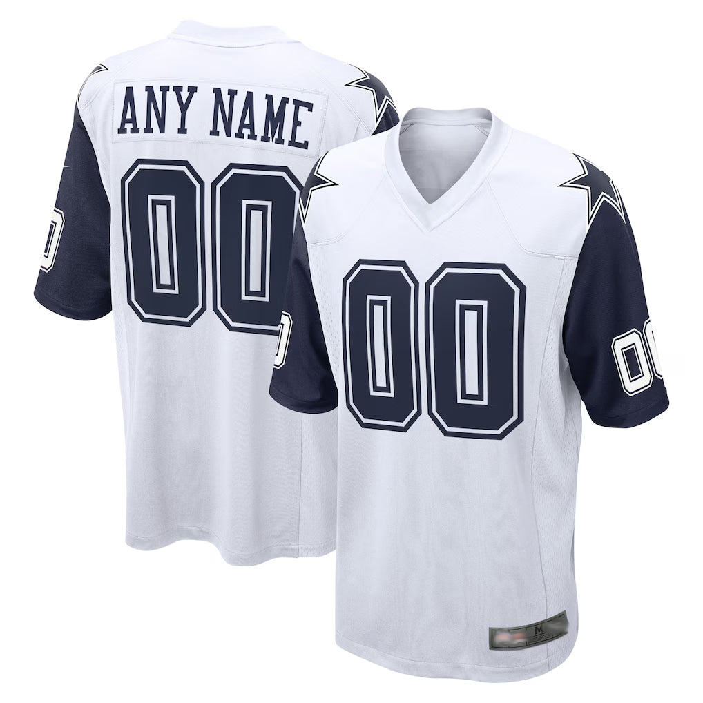 Tlead Custom D.Cowboys White-Navy Home Game Any Name & Numbers Stitched Jerseys