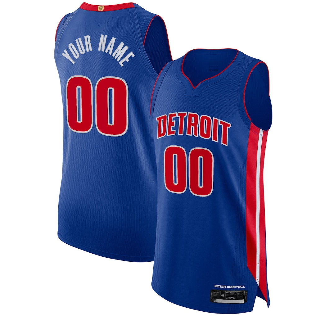 Tlead Custom D.Pistons Blue Authentic Jerseys - Icon Edition