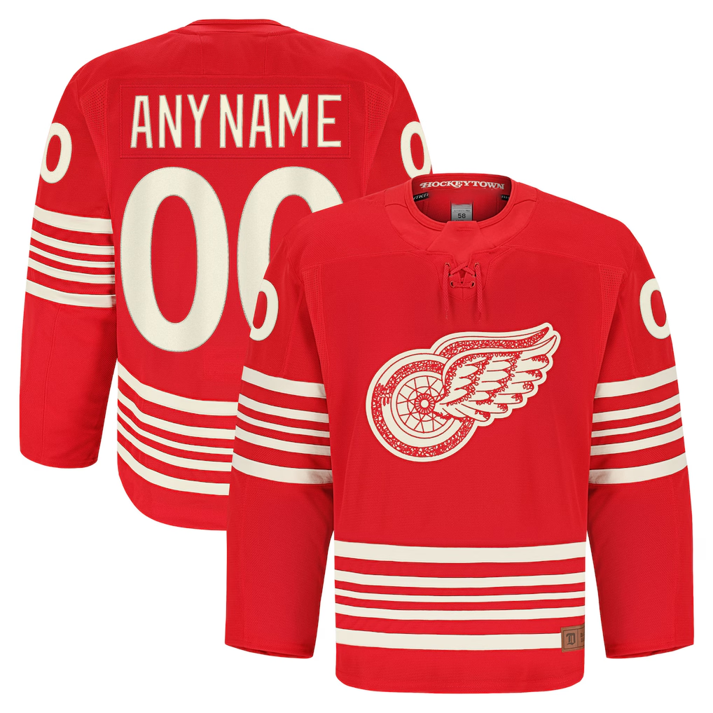 Tlead Custom D.Red wings Red Anniversary Authentic Pro Jerseys