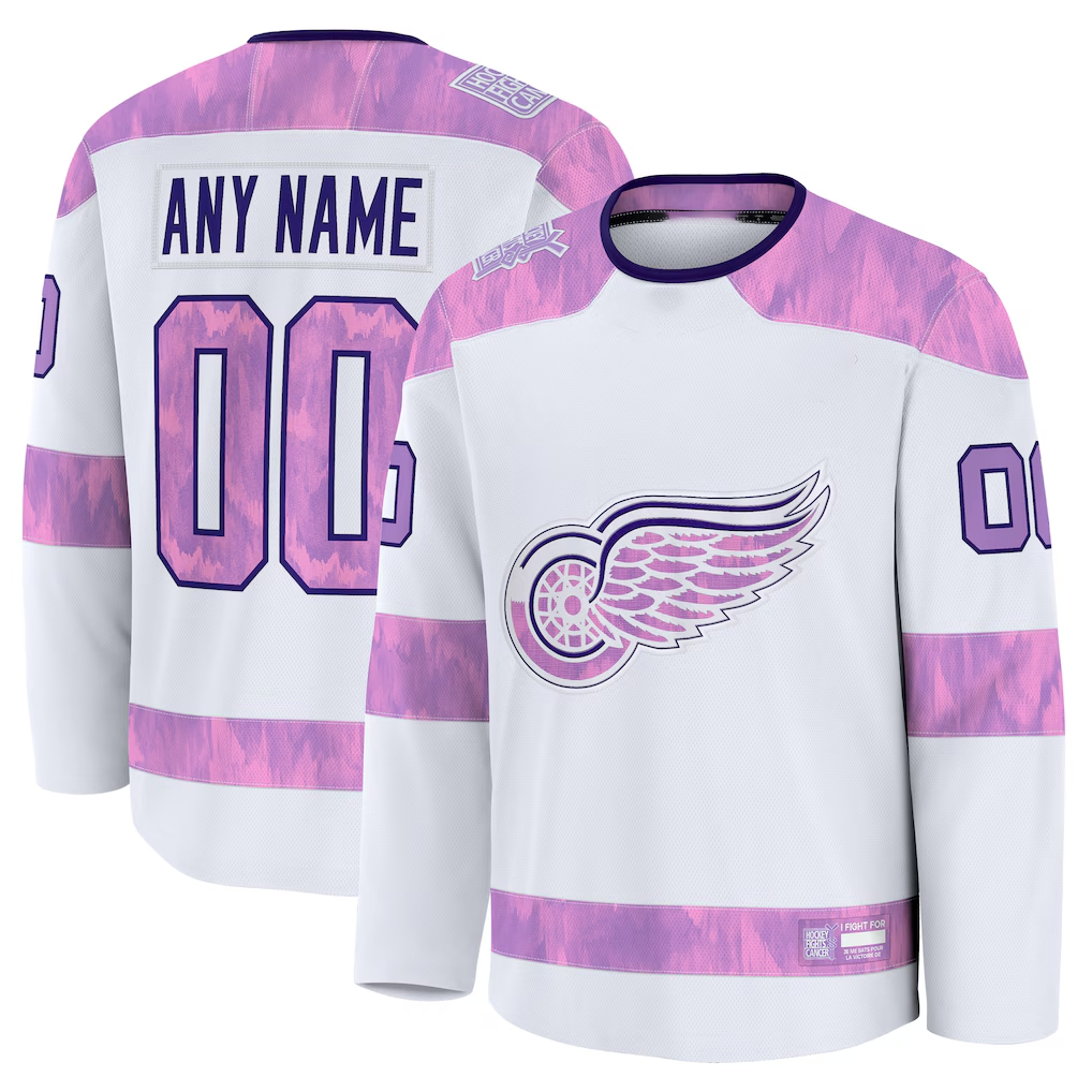 Tlead Custom D.Red wings White 2024 Hockey Fights Cancer Practice Jerseys