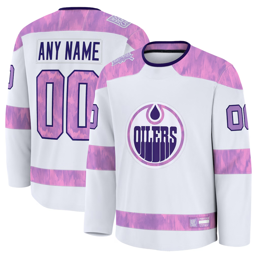 Tlead Custom E.Oilers White 2024 Hockey Fights Cancer Practice Jerseys