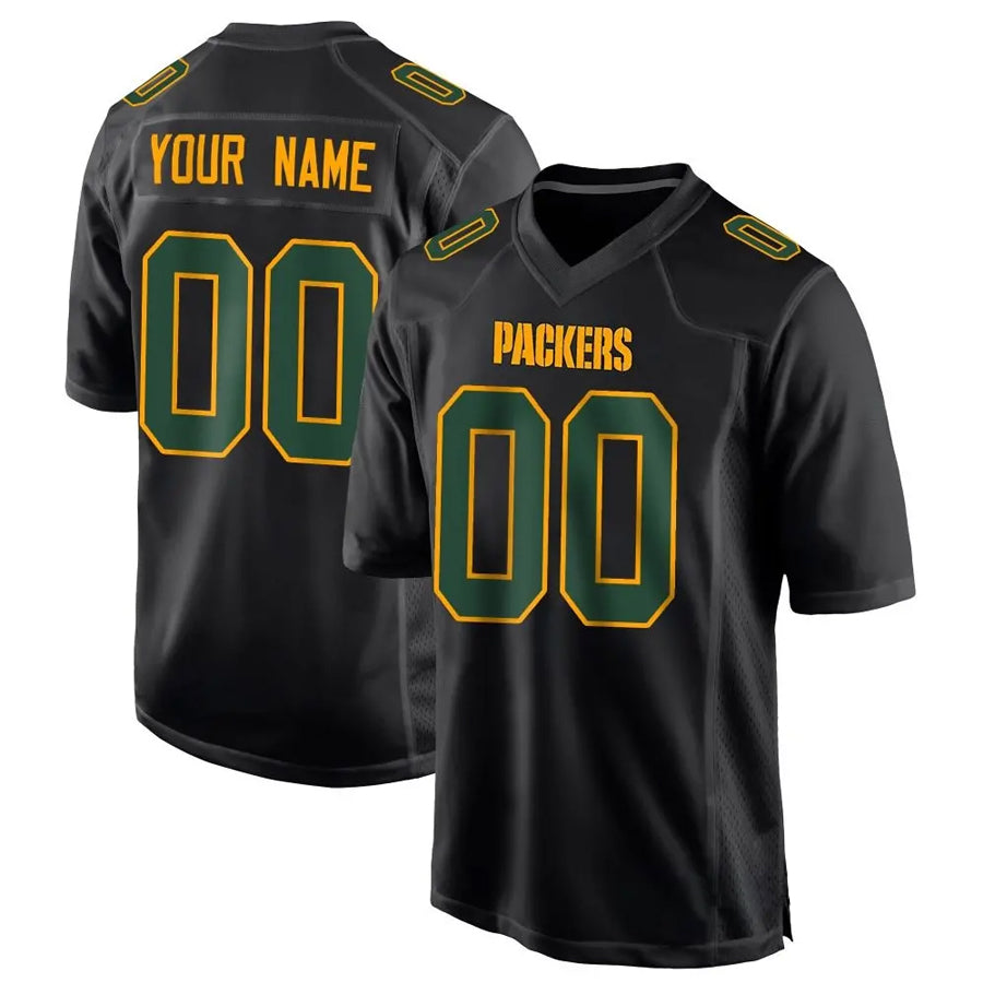 Tlead Custom GB.Packers Black Fashion Game Stitched Jerseys