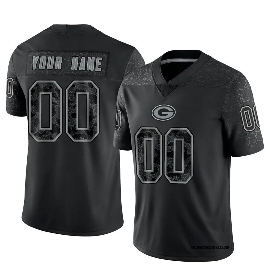 Tlead Custom GB.Packers Black REFLECTIVE Limited Stitched Jerseys