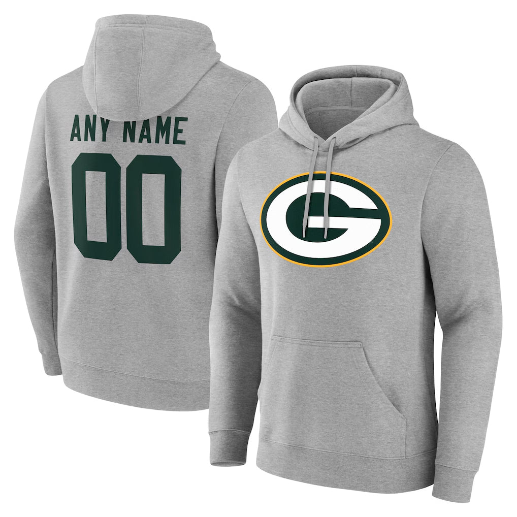 Tlead Custom GB.Packers Gray Circuit Logo Pullover Hoodies Limited Game Any Name & Numbers Stitched Jerseys
