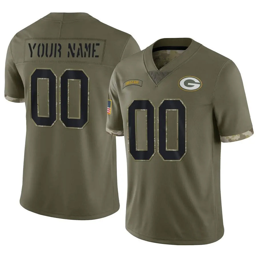 Tlead Custom GB.Packers Salute To Service Olive Stitched Jerseys