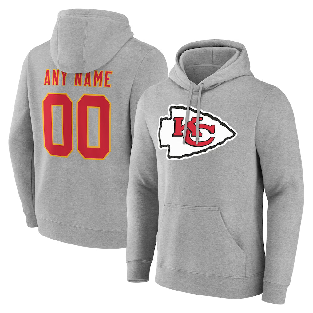 Tlead Custom KC.Chiefs Gray Pullover Hoodies Limited Any Name & Numbers Stitched Jerseys