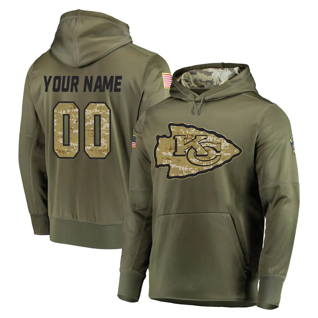 Tlead Custom KC.Chiefs Olive Salute to Service Pullover Hoodies Home Game Any Name & Numbers Stitched Jerseys