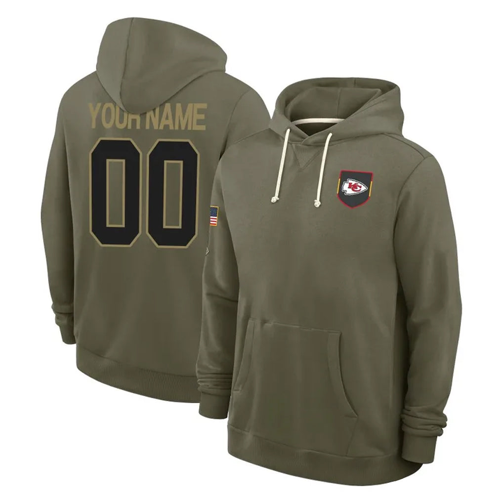 Tlead Custom KC.Chiefs Olive Salute to Service Pullover Hoodies Limited Any Name & Numbers Stitched Jerseys
