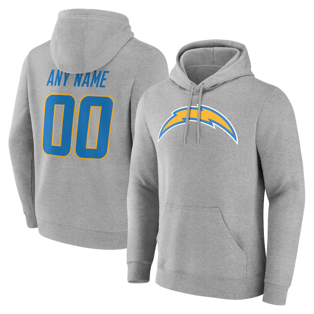 Tlead Custom LA.Chargers Gray LOGO Pullover Hoodies Home Game Any Name & Numbers Stitched Jerseys