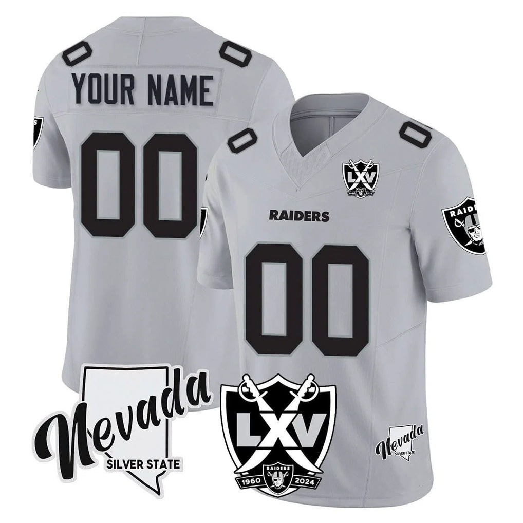 Tlead Custom LV.Raiders Gray 65th Anniversary Vapor Limited Home Game Any Name & Numbers Stitched Jerseys