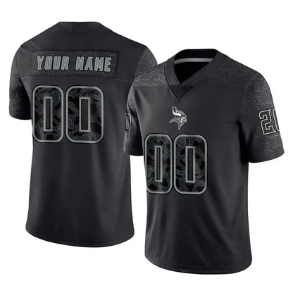 Tlead Custom MN.Vikings Black Limited Reflective Home Game Any Name & Numbers Stitched Jerseys