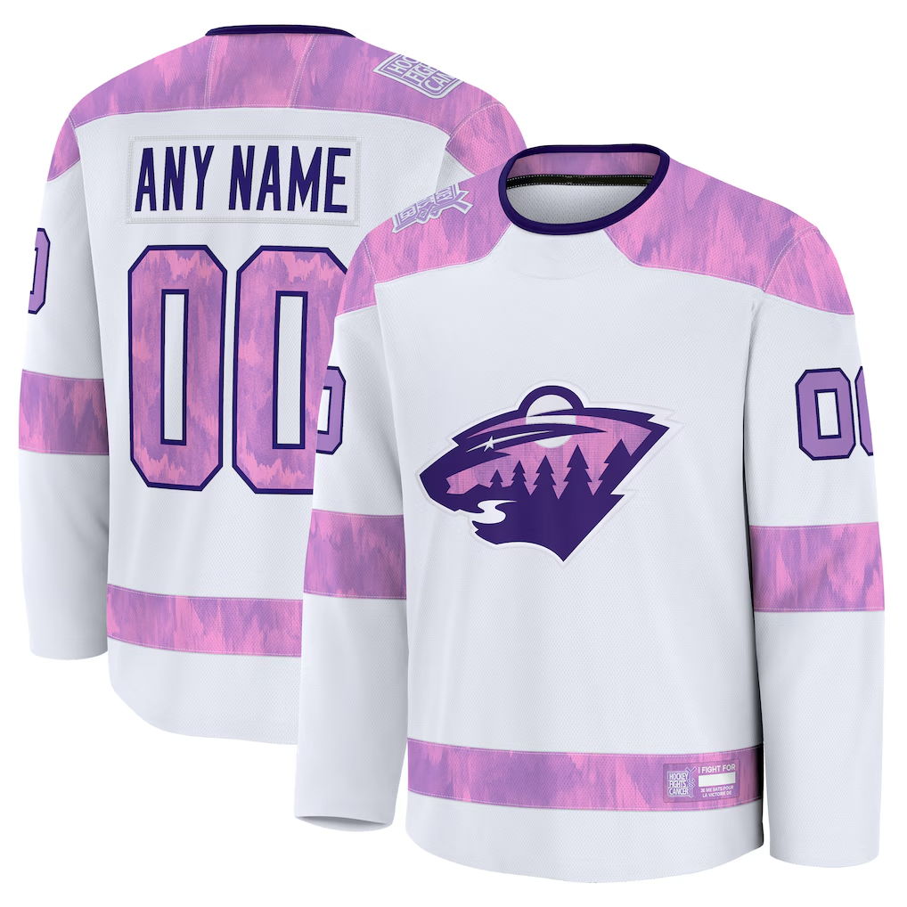 Tlead Custom M.Wild White 2024 Hockey Fights Cancer Practice Jerseys