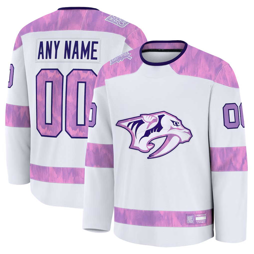 Tlead Custom N.Predators White 2024 Hockey Fights Cancer Practice Jerseys