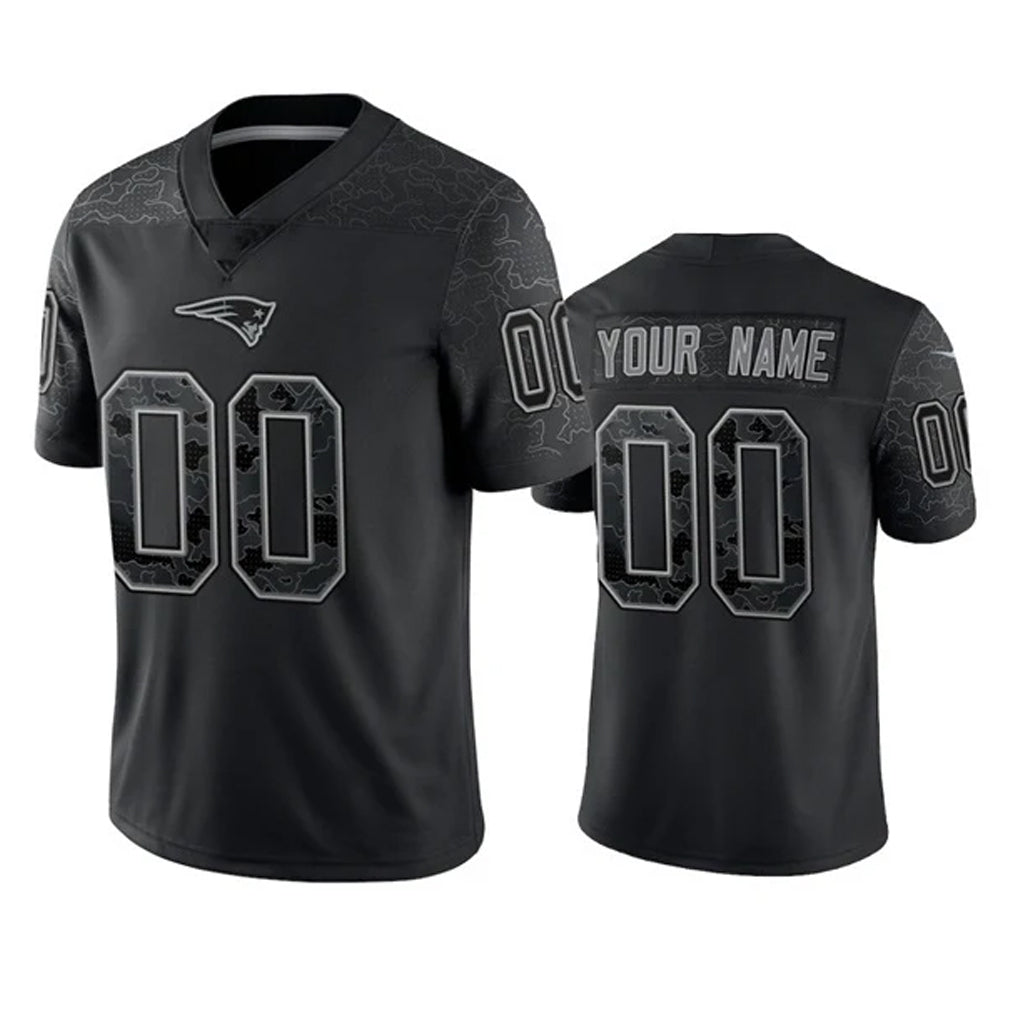 Tlead Custom NE.Patriots Black Reflective LImited Home Game Any Name & Numbers Stitched Jerseys