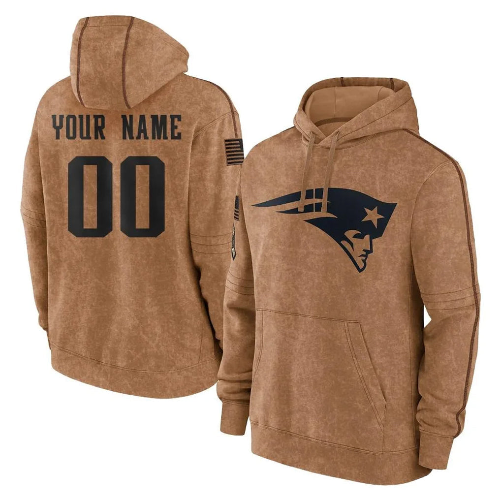 Tlead Custom NE.Patriots Brown Salute to Service Pullover Hoodies Limited Game Any Name & Numbers Stitched Jerseys