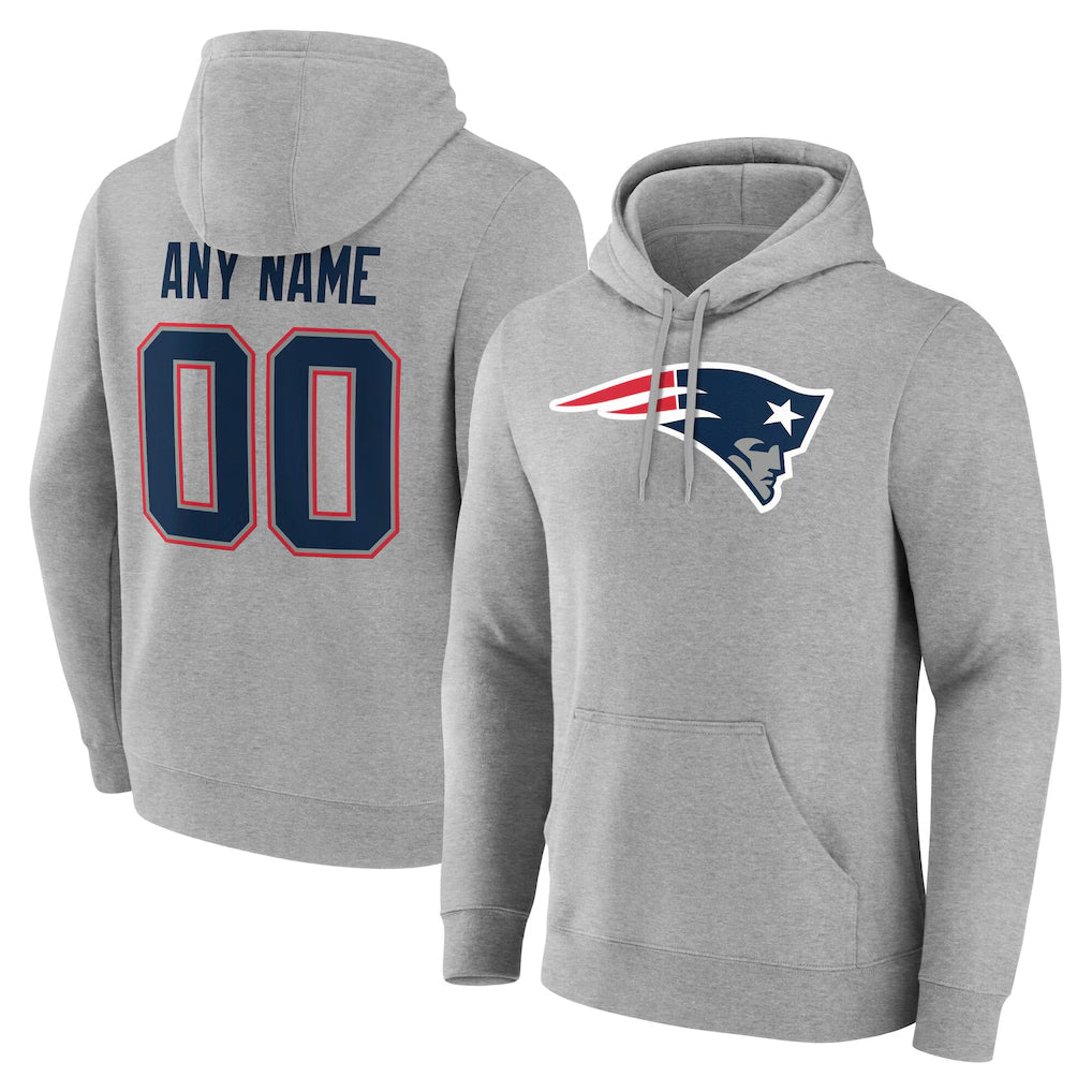 Tlead Custom NE.Patriots Gray LOGO Pullover Hoodies Home Game Any Name & Numbers Stitched Jerseys