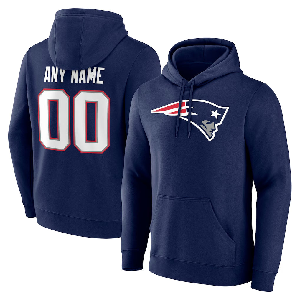 Tlead Custom NE.Patriots Navy LOGO Pullover Hoodies Home Game Any Name & Numbers Stitched Jerseys