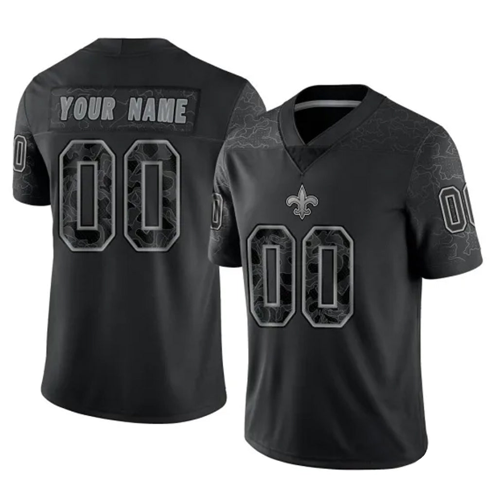 Tlead Custom NO.Saints Black Limited Reflective Home Game Any Name & Numbers Stitched Jerseys