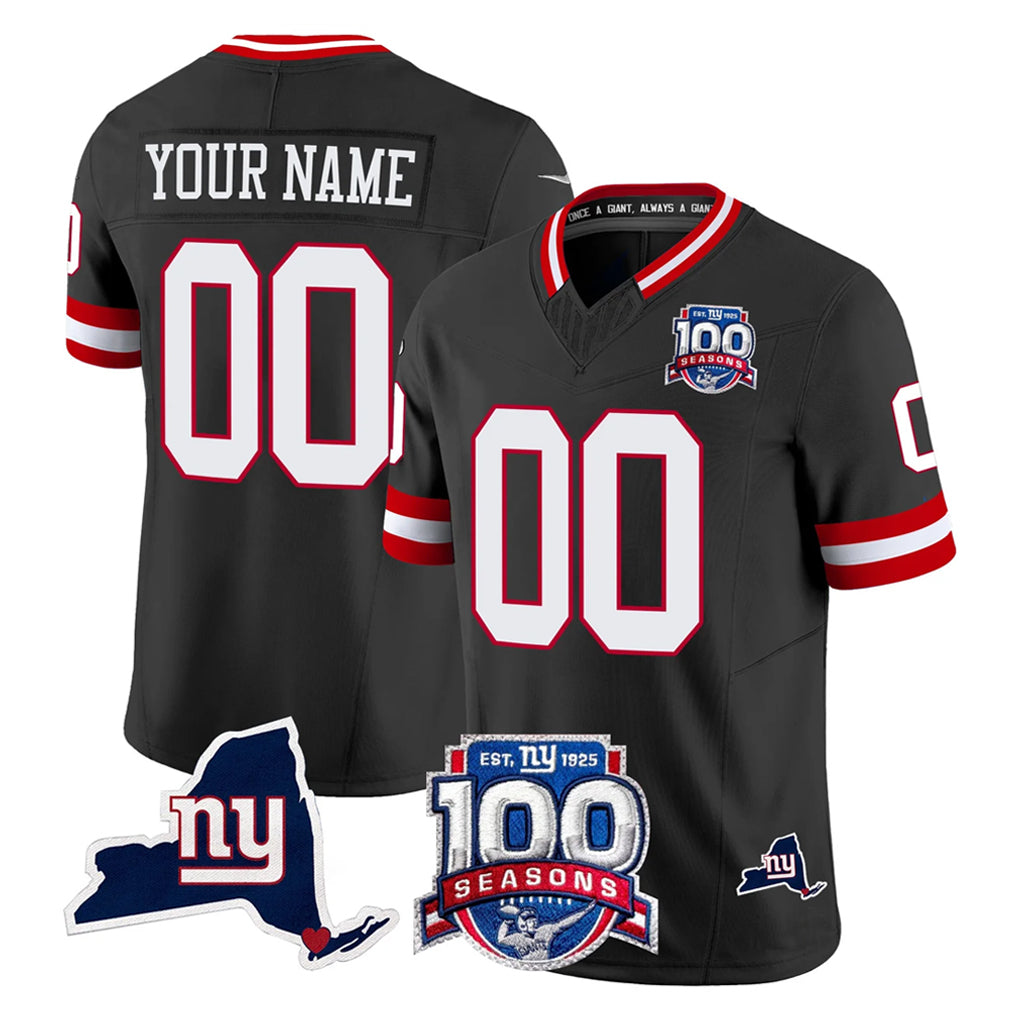 Tlead Custom NY.Giants Black 100th Season & State Patch Vapor Limited Home Game Any Name & Numbers Stitched Jerseys
