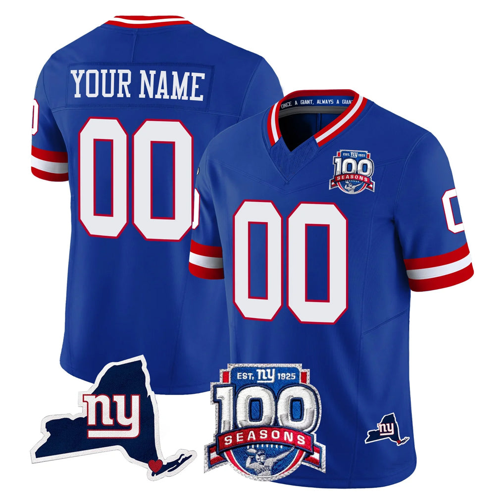 Tlead Custom NY.Giants Royal 100th Season & State Patch Vapor Limited Home Game Any Name & Numbers Stitched Jerseys