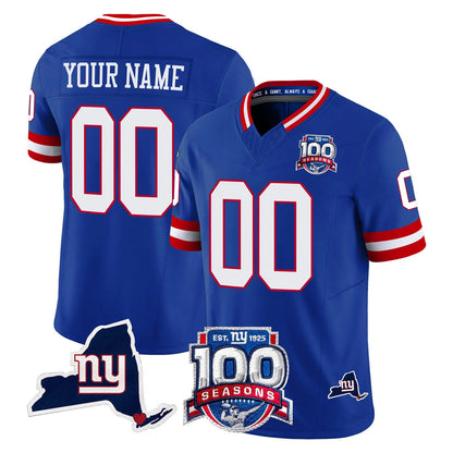 Tlead Custom NY.Giants Royal 100th Season & State Patch Vapor Limited Home Game Any Name & Numbers Stitched Jerseys