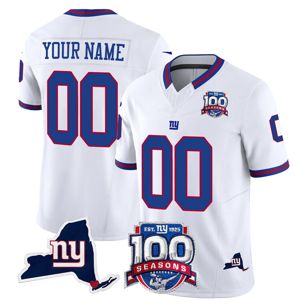 Tlead Custom NY.Giants White 100th Season & State Patch Vapor Limited Home Game Any Name & Numbers Stitched Jerseys