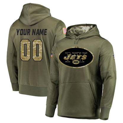 Tlead Custom NY.Jets Olive Salute to Service Pullover Hoodies Home Game Any Name & Numbers Stitched Jerseys