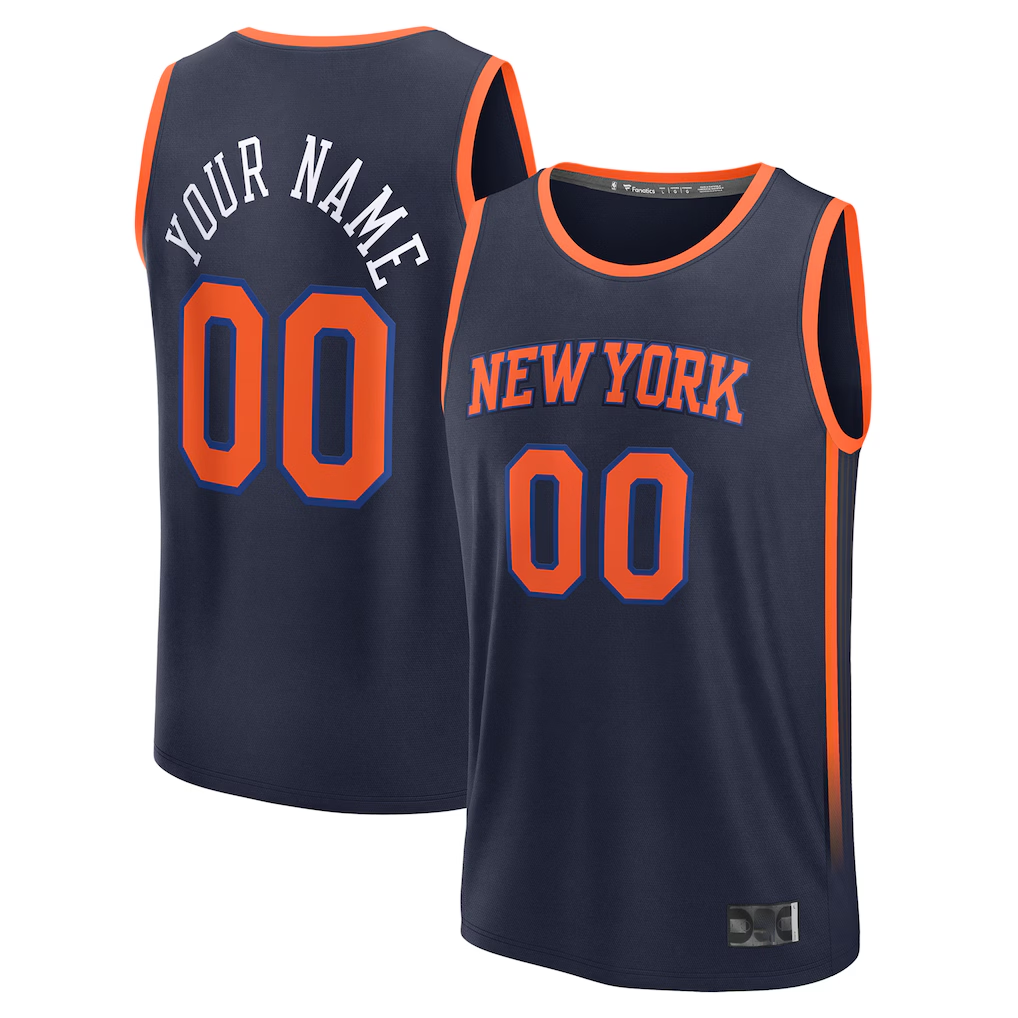 Tlead Custom NY.Knicks Navy Fast Break Jerseys - Statement Edition
