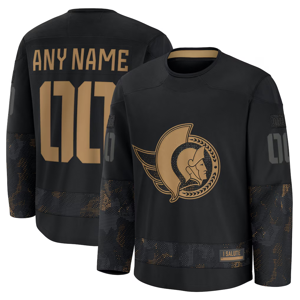 Tlead Custom O.Senators Black 2024 Military Appreciation Practice Jerseys