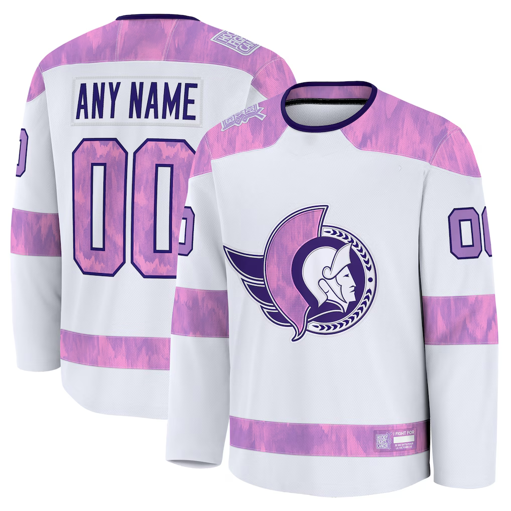 Tlead Custom O.Senators White 2024 Hockey Fights Cancer Practice Jerseys
