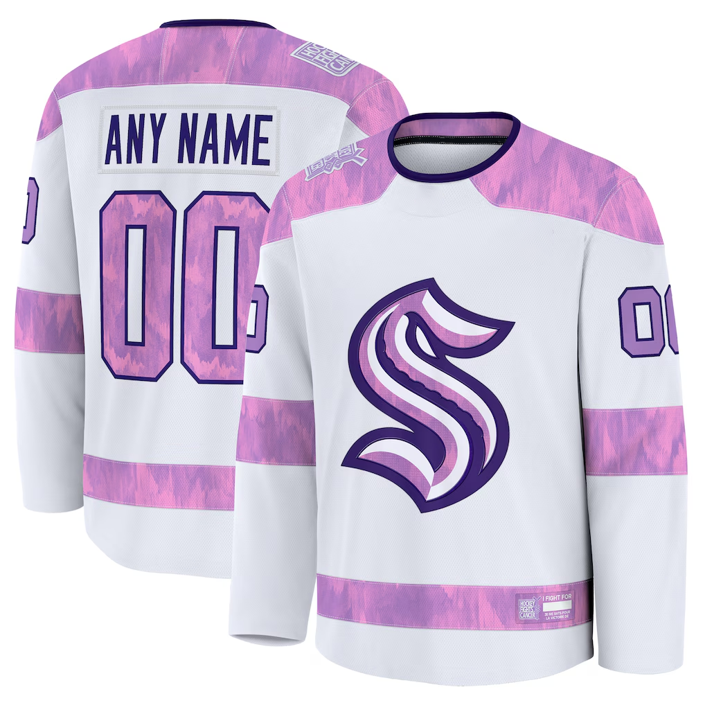 Tlead Custom S.Kraken White 2024 Hockey Fights Cancer Practice Jerseys
