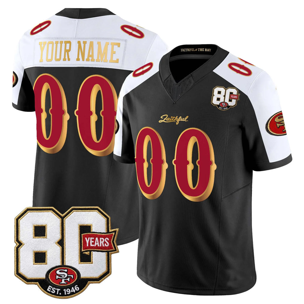 Tlead Custom SF.49ers Black-White Limited 80th Rivalries Collection Home Game Any Name & Numbers Stitched Jerseys